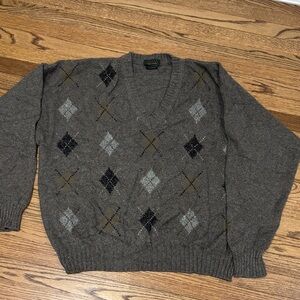 Scott Officer Vintage cashmere men’s  Argyle Sweater - Gray and Black